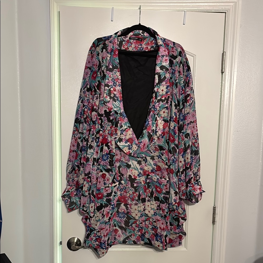 Floral Batwing Tuxedo Dress
